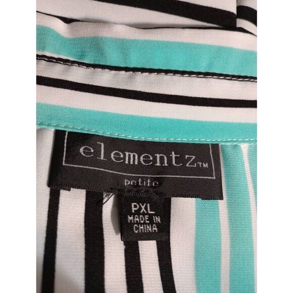 Elementz Shirt Ladies Extra Large Petite Teal Black Striped Button Front Busines - Picture 6 of 8